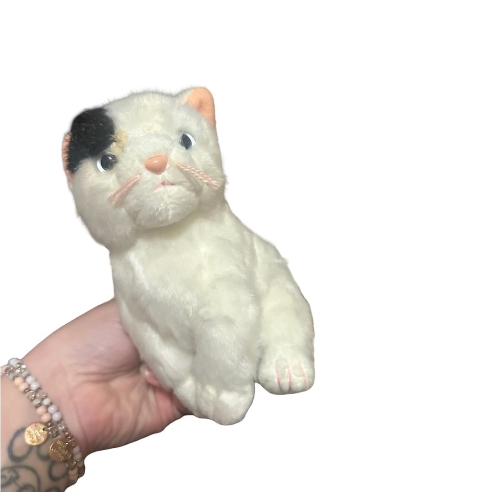 Calico Plush Cat Stuffed Animal - White with Black & Peach Accents